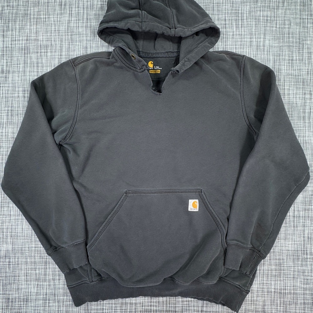 Carhartt Mens Large Tall Paxton Rain Defender Hoodie Black Pullover Cut Neckline